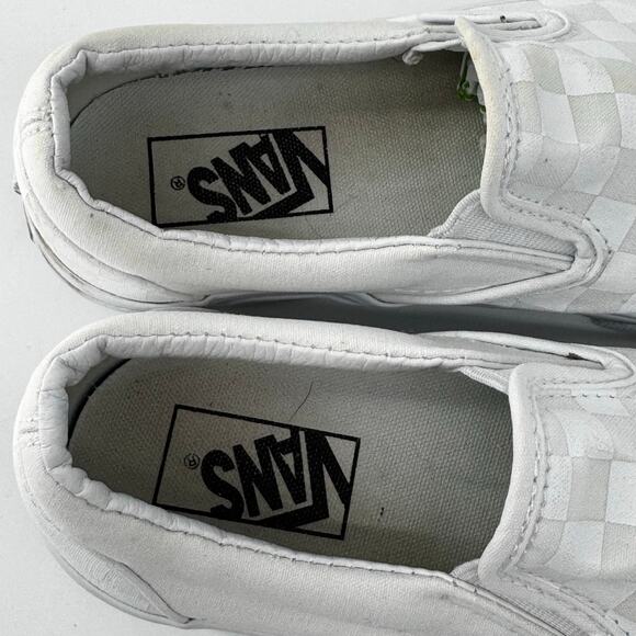 Vans Classic Checkerboard Slip On All White Canvas Skate Shoes M 5.5/ W 7 - Picture 5 of 13